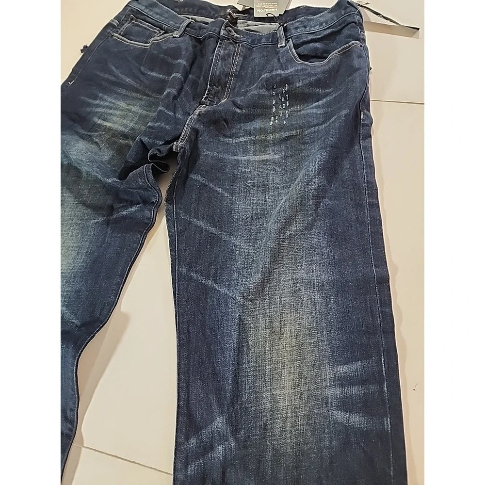 Sean John 40x33 Hamilton Distressed Jeans Zipper Pocket Detail Blue Relaxed Fit - Picture 2 of 12